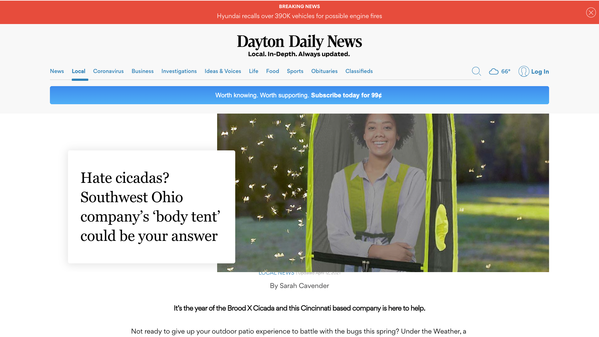 Dayton Daily News: Hate cicadas? Southwest Ohio company’s ‘body tent’ could be your answer