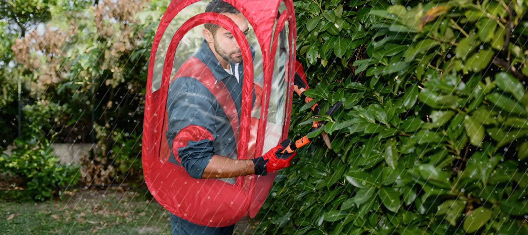 Wearable pop-up Pods keep occupants dry and warm while walking or working outdoors.