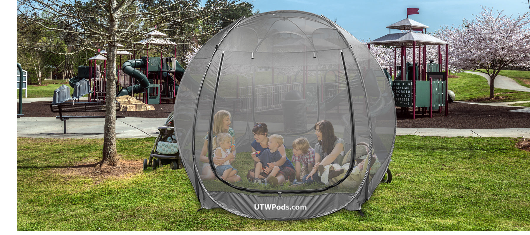 Our bug-screen pop-up Pods are available in single or multi-person sizes.