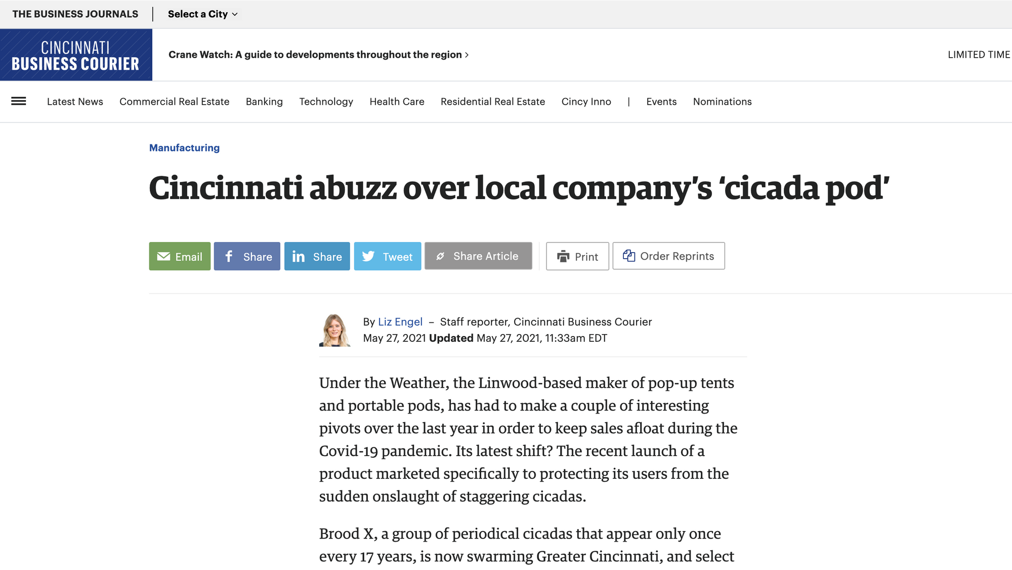 Business Courier: Cincinnati abuzz over local company’s ‘cicada pod’