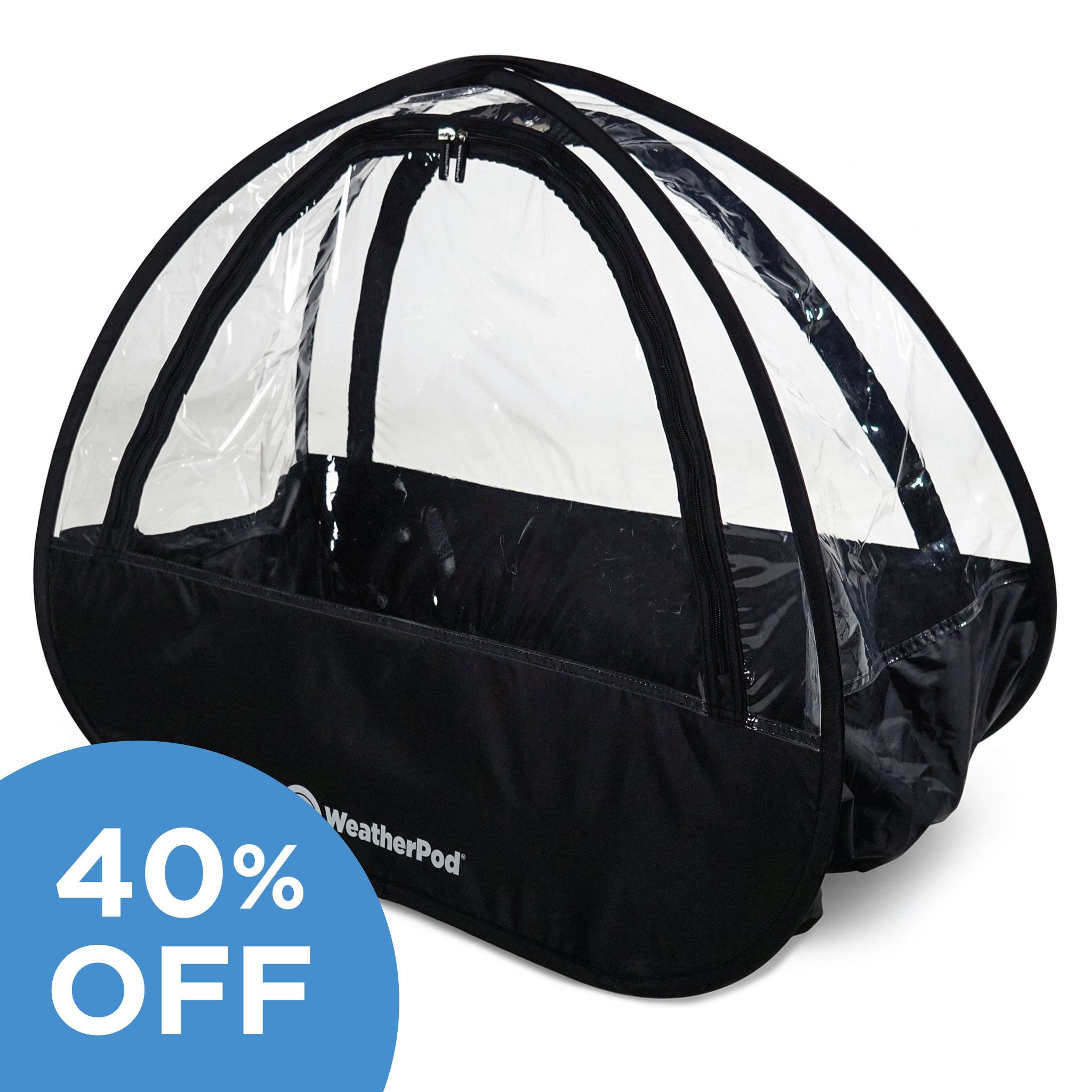 WeatherPod wagon cover on white background with 40% off icon overlay.
