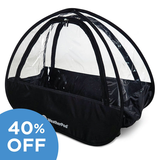 WeatherPod wagon cover on white background with 40% off icon overlay.
