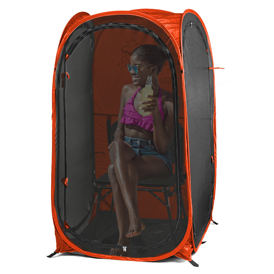 MyPod™ Mesh 1-Person Pop-up Tent - Orange - Zipped - Under the Weather® - Personal pop-up sports tent for mom, dad, kids, parents - Perfect for soccer, baseball, softball, football, youth team sports - As Seen on Shark Tank