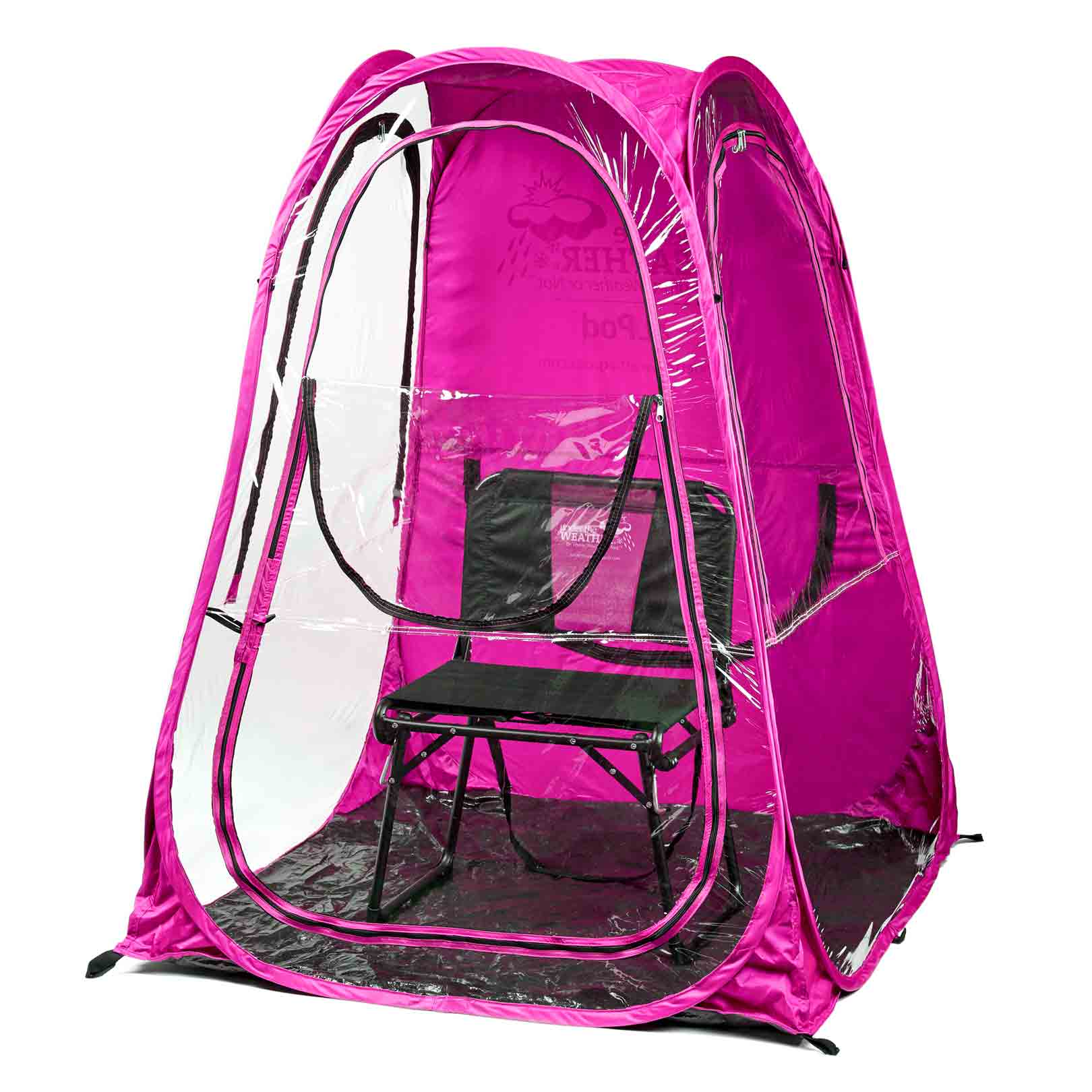 OriginalPod™ XL Camo 1-Person Pop-up Tent - pink - front unzipped - Under the Weather® - Personal pop-up sports tent for mom, dad, kids, parents - Perfect for soccer, baseball, softball, football, youth team sports - As Seen on Shark Tank