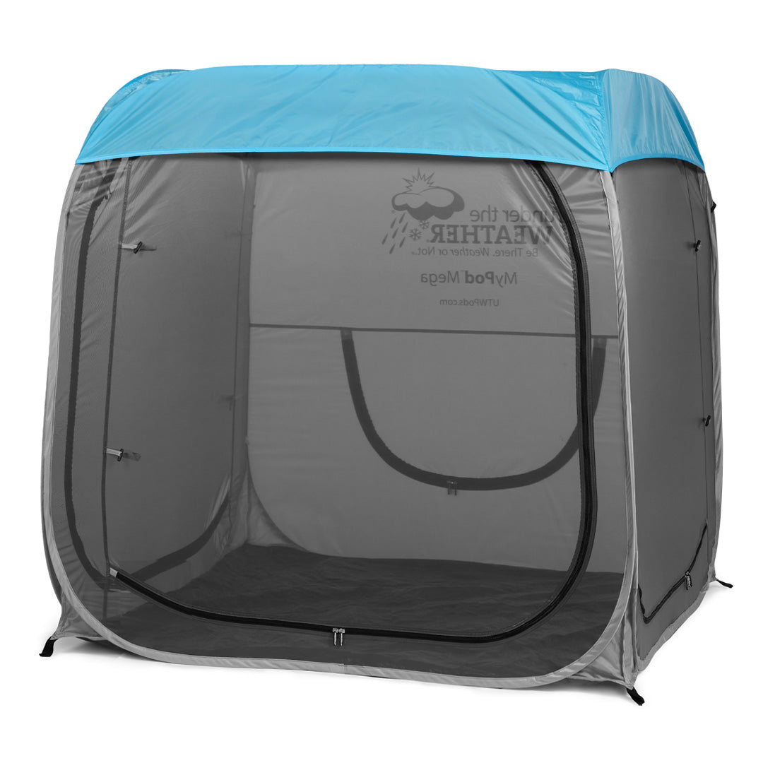 MyPod Mega Mesh Roof Cover - Sea Blue - No Lettering - Under the Weather® - Personal pop-up sports tent for mom, dad, kids, parents - Perfect for soccer, baseball, softball, football, youth team sports - As Seen on Shark Tank
